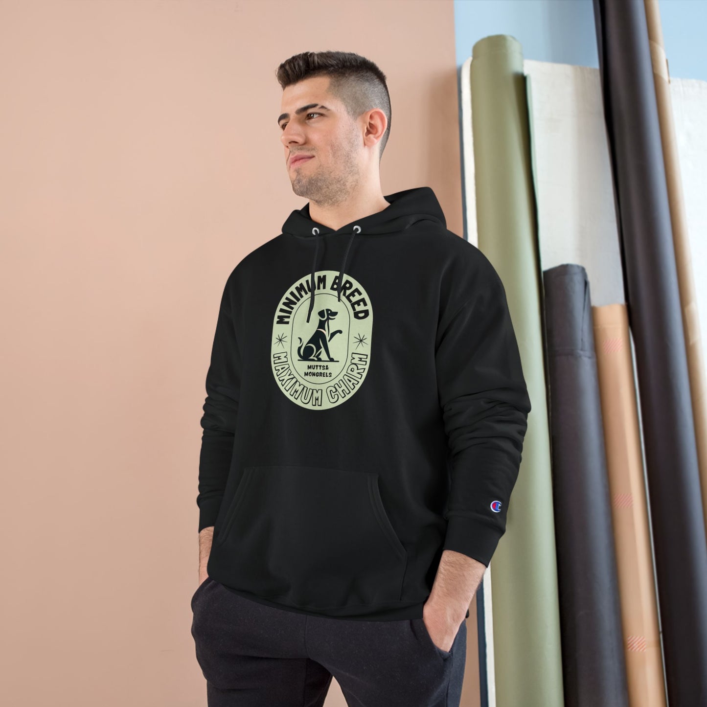 Champion Hoodie Mixed Breed Rescue Dog Mongrel Dogful Mutt Charm Gift Pet Apparel Unique Art Deco Pride Style Dog Mom Dad Unisex Unique