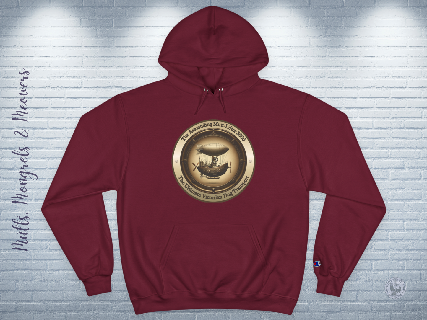 Champion Hoodie Mixed Breed Rescue Dog Mongrel Dogful Steampunk Victorian Gift Mutt Pride Unique Art Pet Lover Warm Apparel Dog Mom Dad