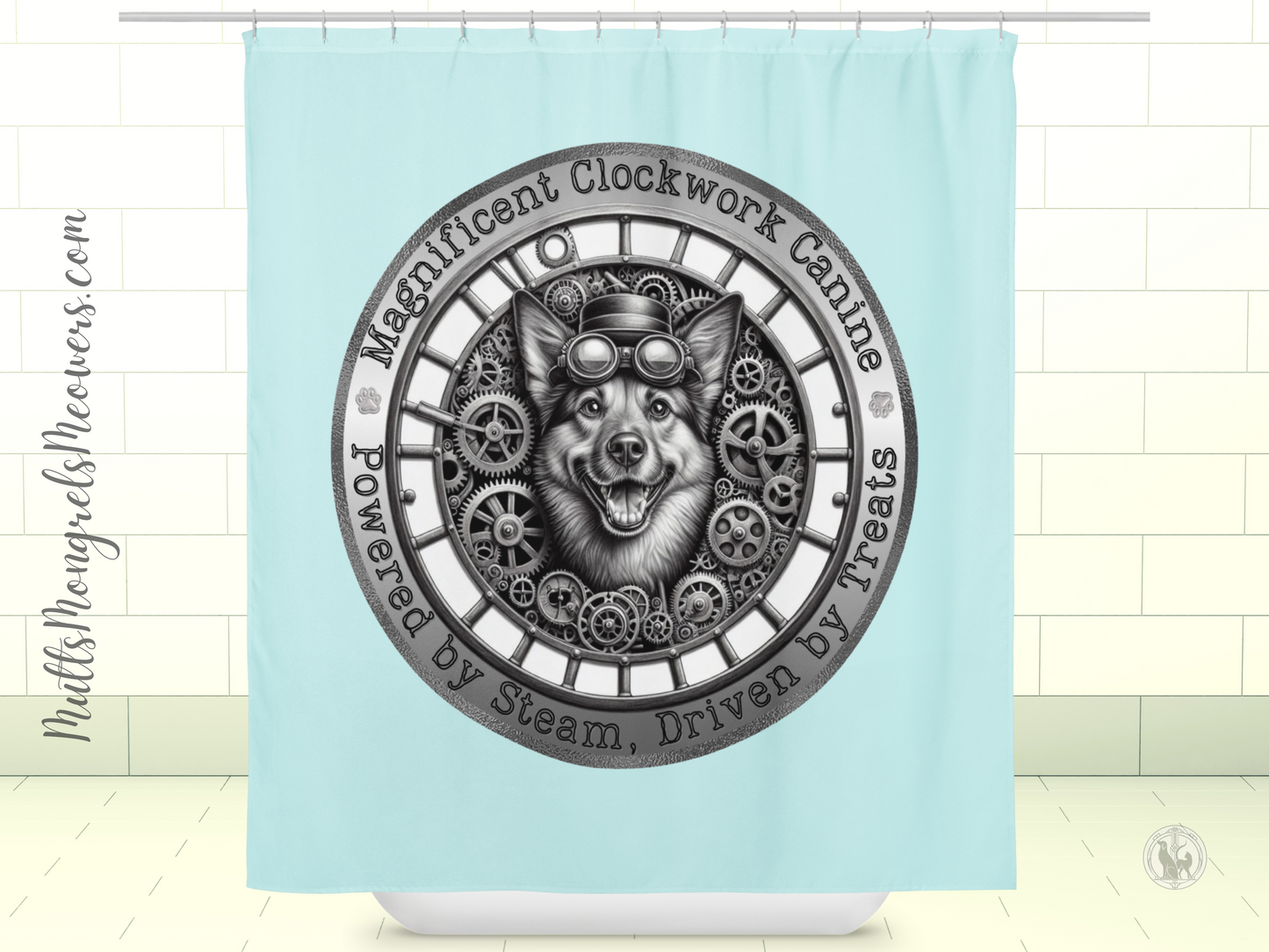 Shower Curtain Steampunk Dog Victorian Bathroom Gift Unique Art Quirky Pet Lover Decor Housewarming for Dog Parents Mongrel Rescue Dog Mutt