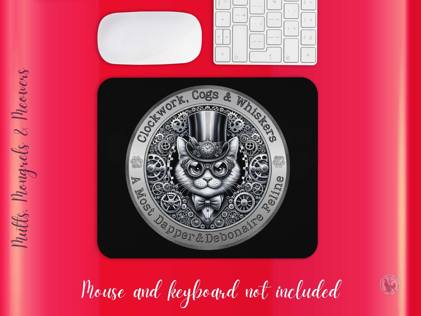 Mouse Pad Steampunk Cat Funny Kitty Gift for Cat Lovers Quirky Victorian Laptop Accessory Mixed Breed Rescue Feline PC Mat for Cat Parents