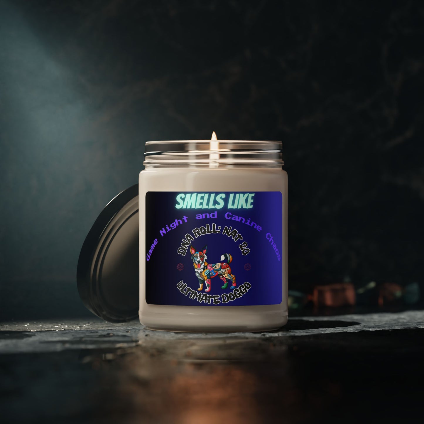 Candle Scented Soy Candle Game Night Mixed Breed Dog Lover Gift Geeky RPG Rescue Dogful Canine Chaos Funny Home Decor Aroma for Dog Parents