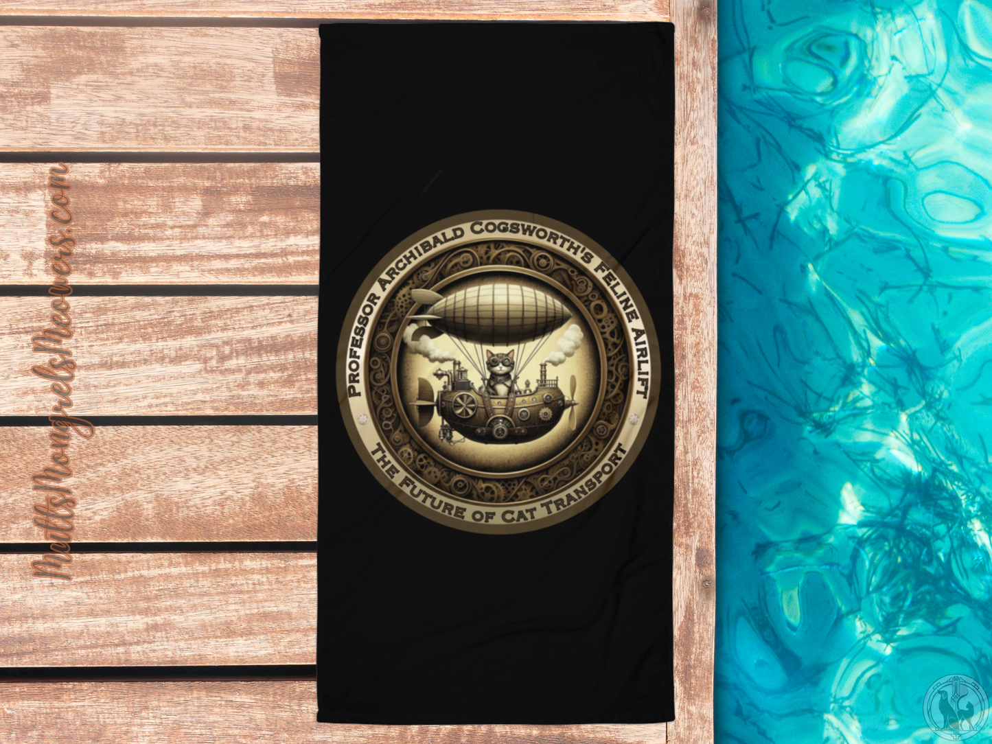 Beach Towel Cat Lovers Funny Steampunk Zeppelin Catful Adoption Gift Retroeful Bath Towel Victorian Rescue Feline Vibeful Bathroom Decor