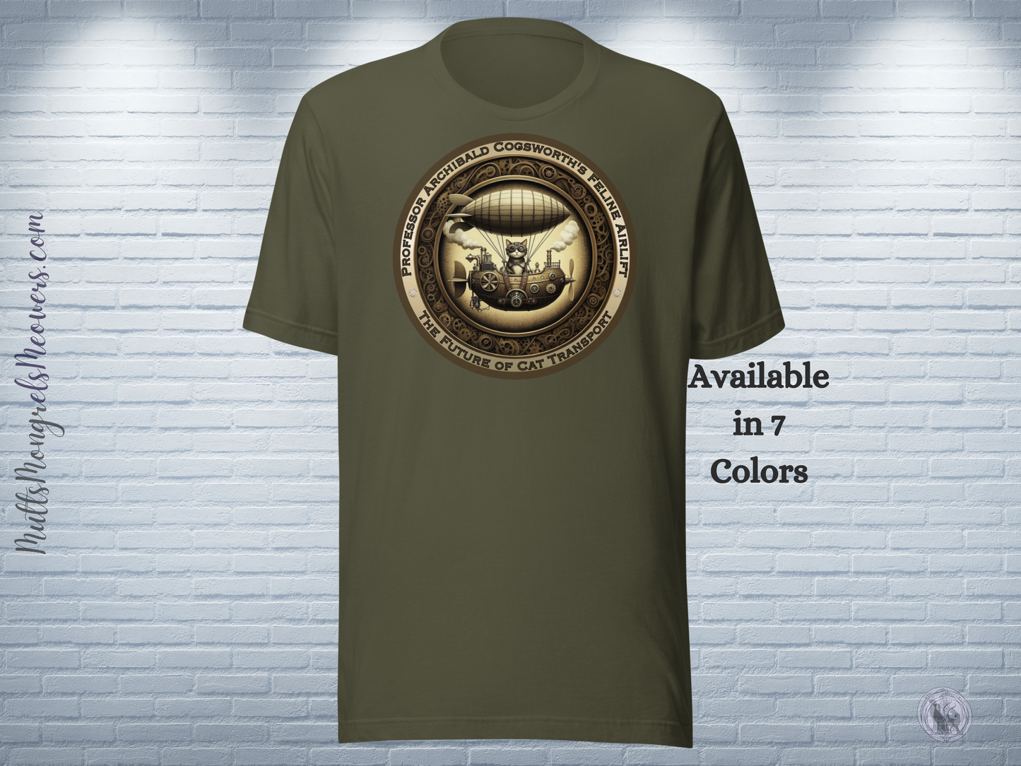 T-Shirt Steampunk Cat Theme Unisex Zeppelin Tee Funny Cat Lover Gift Airship Top Victorian Catful Shirt Kitty Graphic Fit Cat Mom Cat Dad