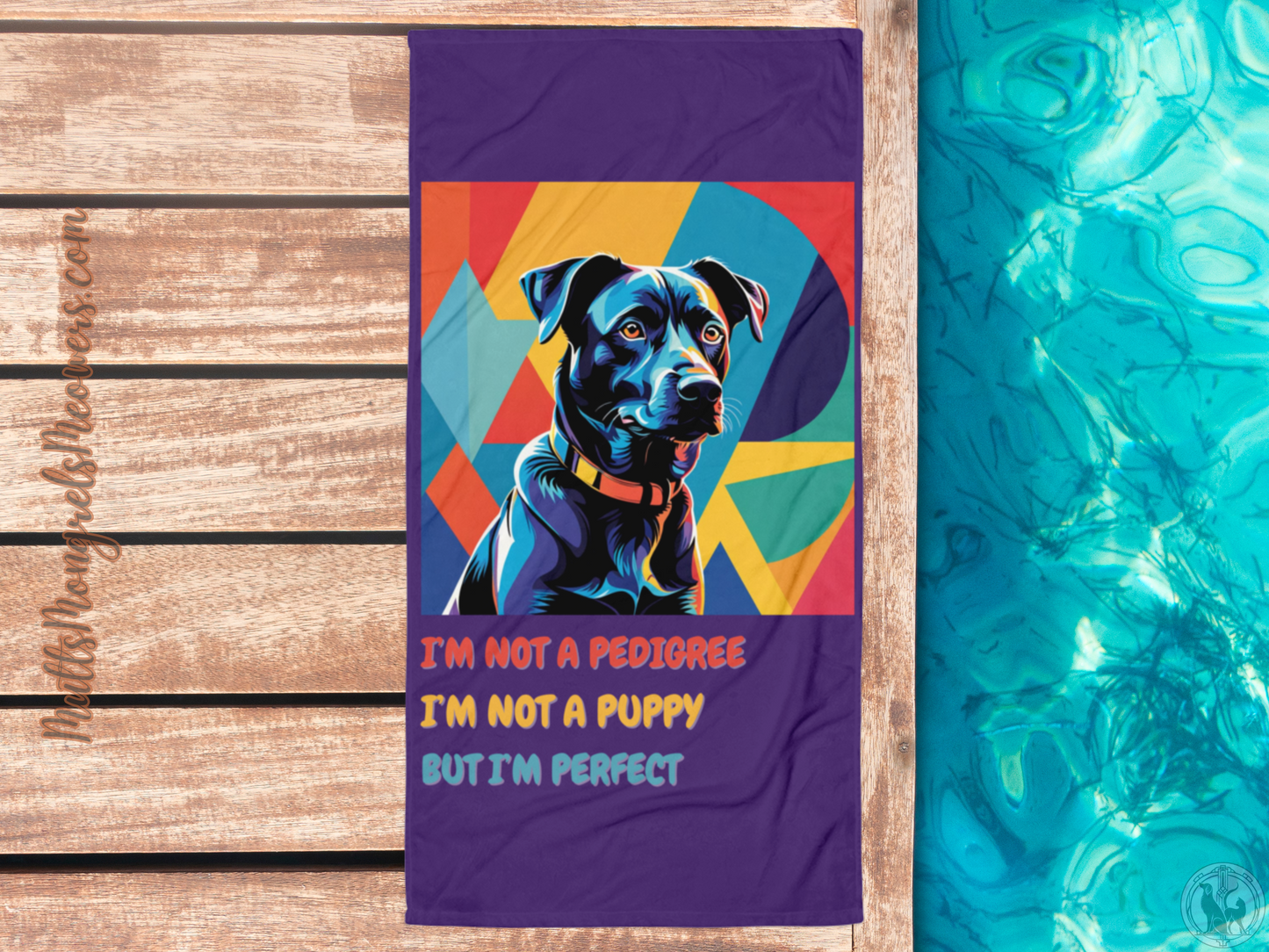 Beach Towel Dog Lovers Funny Dogful Holiday Vibeful Pop Art Mutt Adoption Giftful Retroeful Mixed Breed Rescue Dog Mature Canine Bath Towel