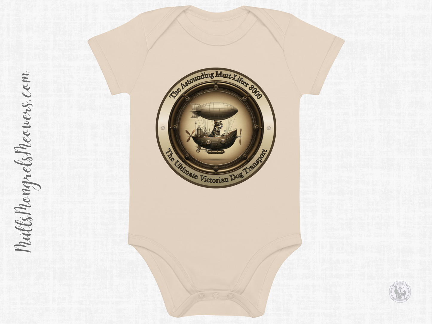 Organic Cotton Baby Bodysuit Steampunk Dog Victorian Style Baby Shower Gift Infant Outfit Quirky Pet Lover Babywear Dog Parent Rescue Dog