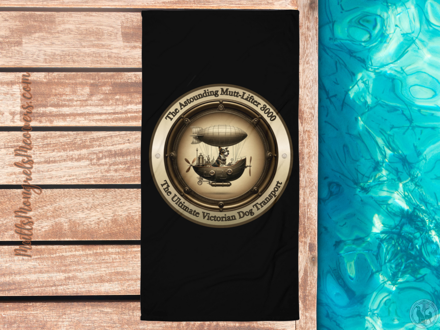Beach Towel Dog Lovers Funny Steampunk Zeppelin Dogful Mutt Adoption Gift Retro Bath Towel Victorian Rescue Mixed Breed Dog