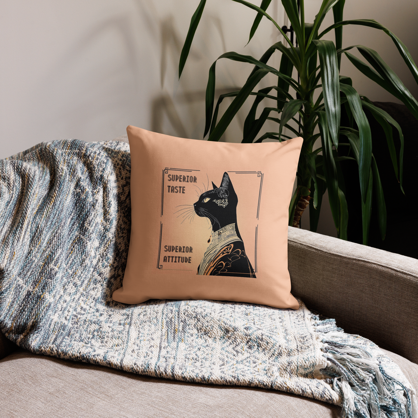 Pillow Attitude Art Deco Design For Cat Lovers Sassy Catful Feline Cushion Cat Lover Home Decor Stylish Throw Gift Rescue Cat Mom Cat Dad