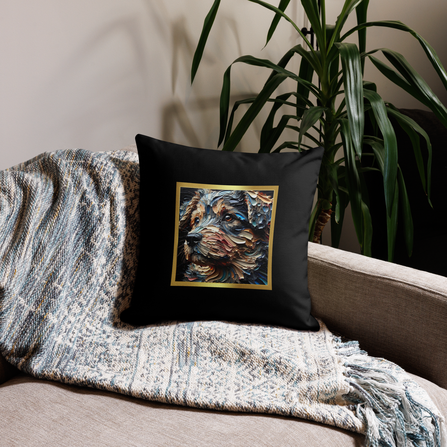 Pillow Throw Mongrel Rescue Dog Design Dog Lovers Mixed Breed Dogful Unique Rescue Mutt Pet Decor Accent Retro Dog Mum Dog Dad Painting