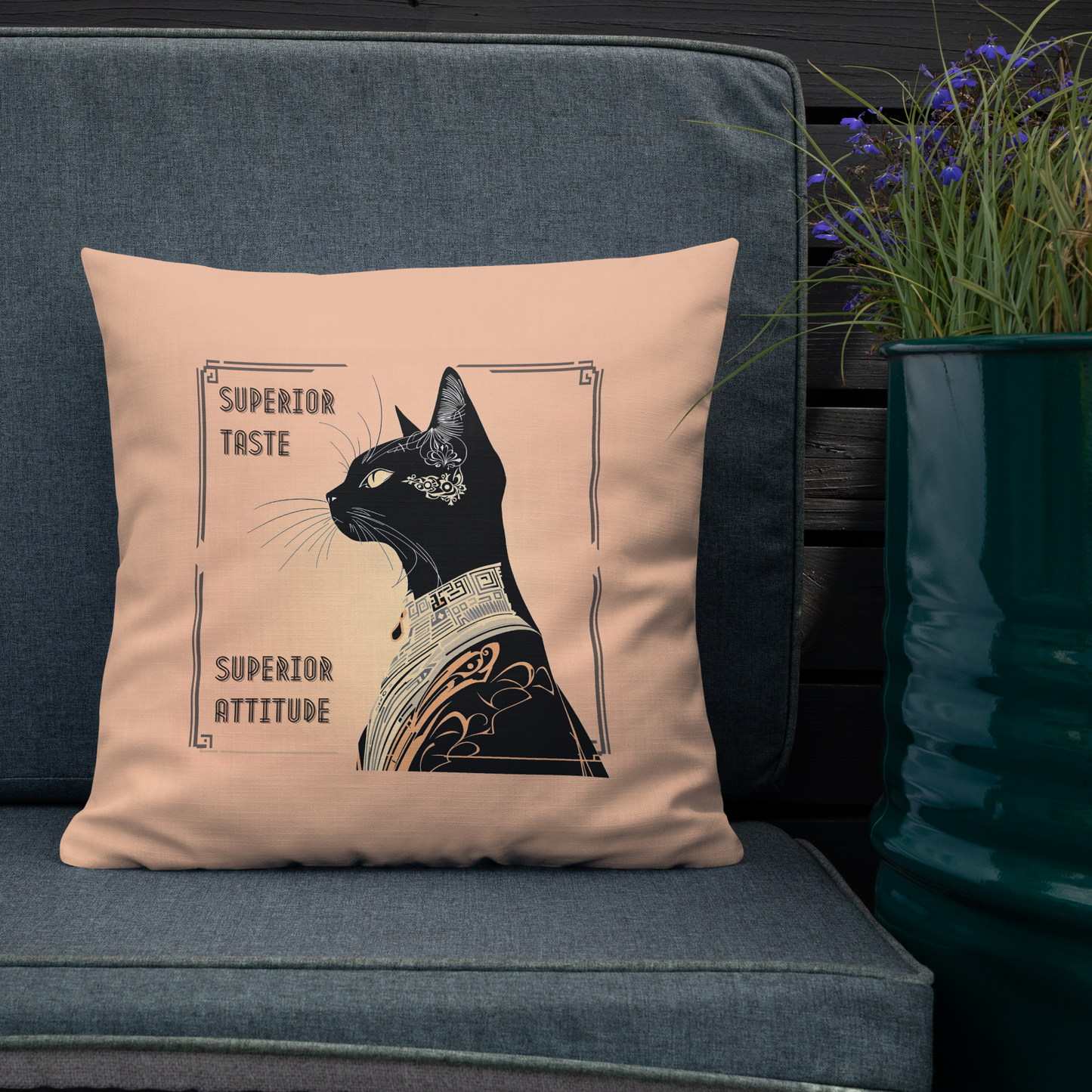 Pillow Attitude Art Deco Design For Cat Lovers Sassy Catful Feline Cushion Cat Lover Home Decor Stylish Throw Gift Rescue Cat Mom Cat Dad