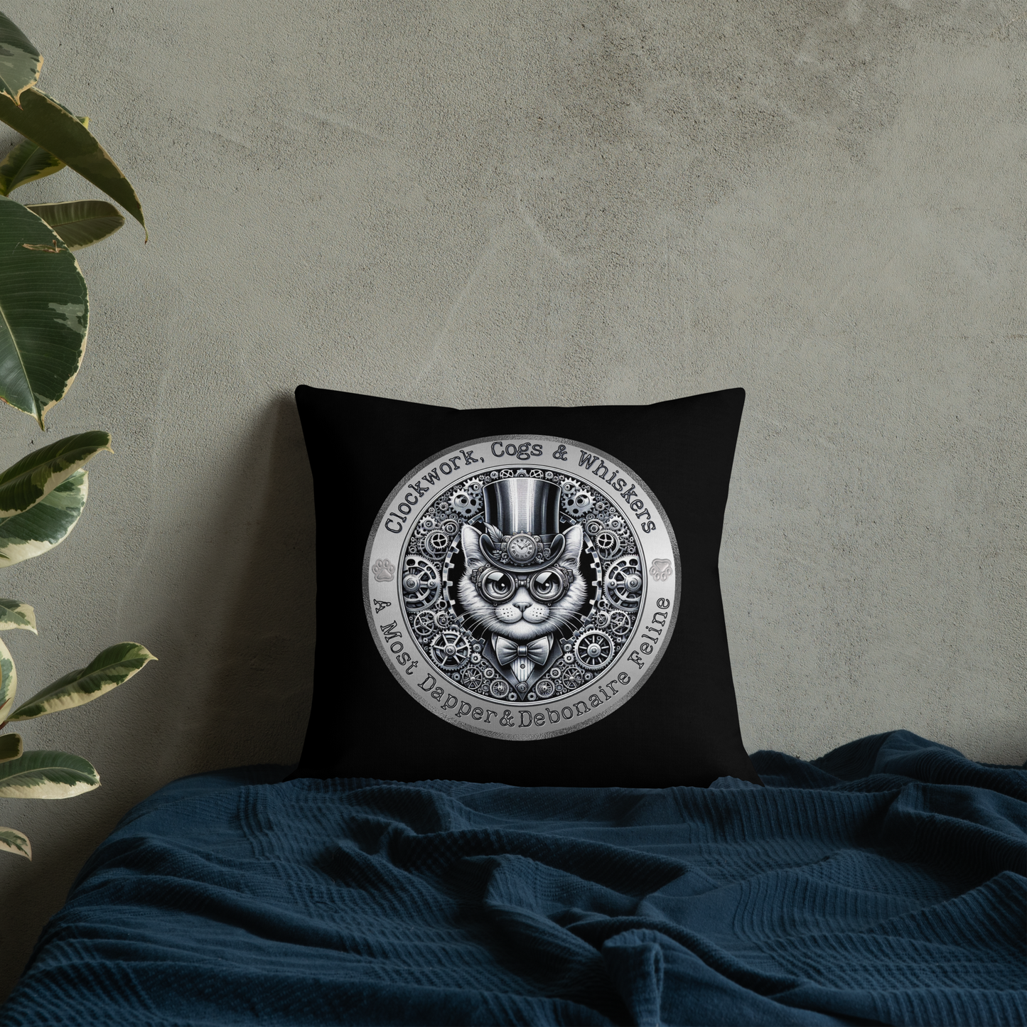 Pillow Throw Clockwork Whiskers Design For Cat Lovers Steampunk Feline Pillow Unique Decor Cat Lover Cushion Victorian Kitty Art Rescue Cat