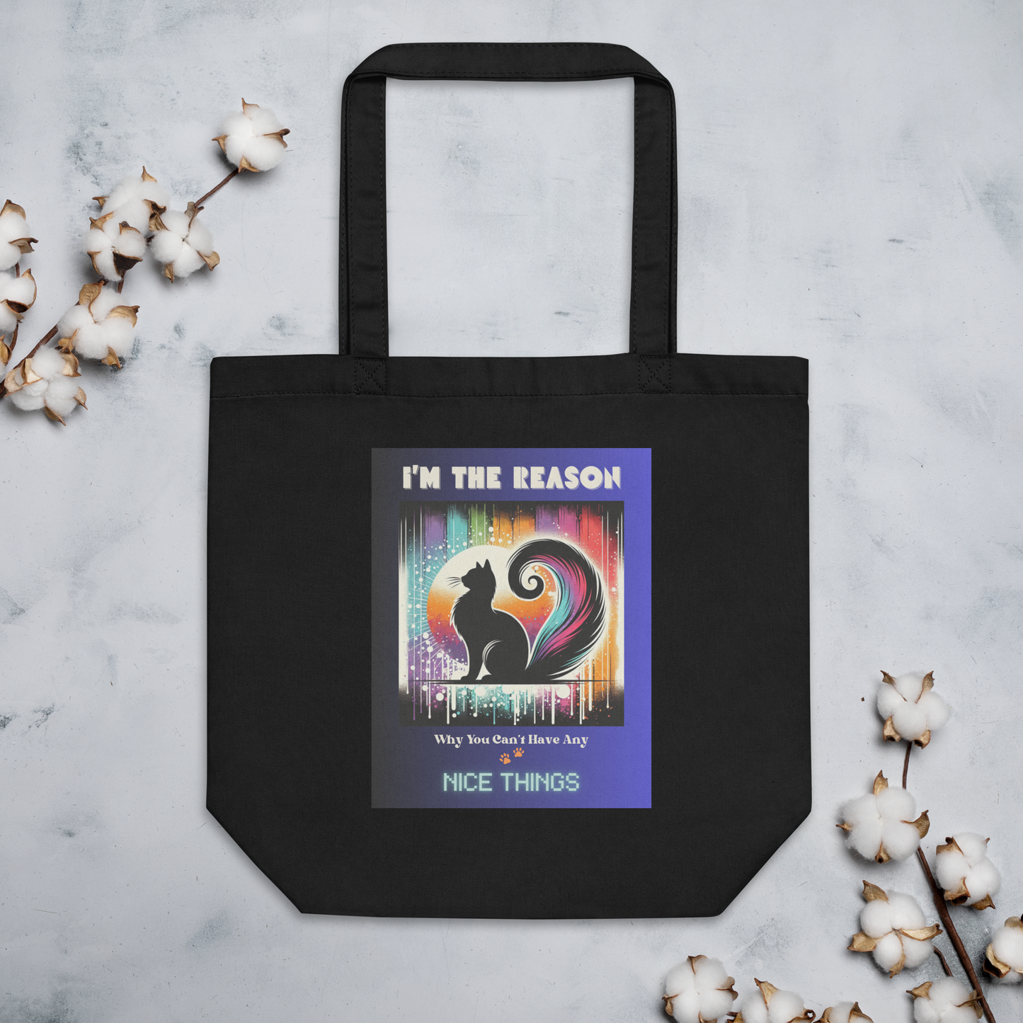 Organic Tote Bag Funny Mixed Breed Cat Naughty Kitty Bag Feline Attitude Humor Gift Reusable Pet Lover Style Catful Cat Lovers Quirky Retro
