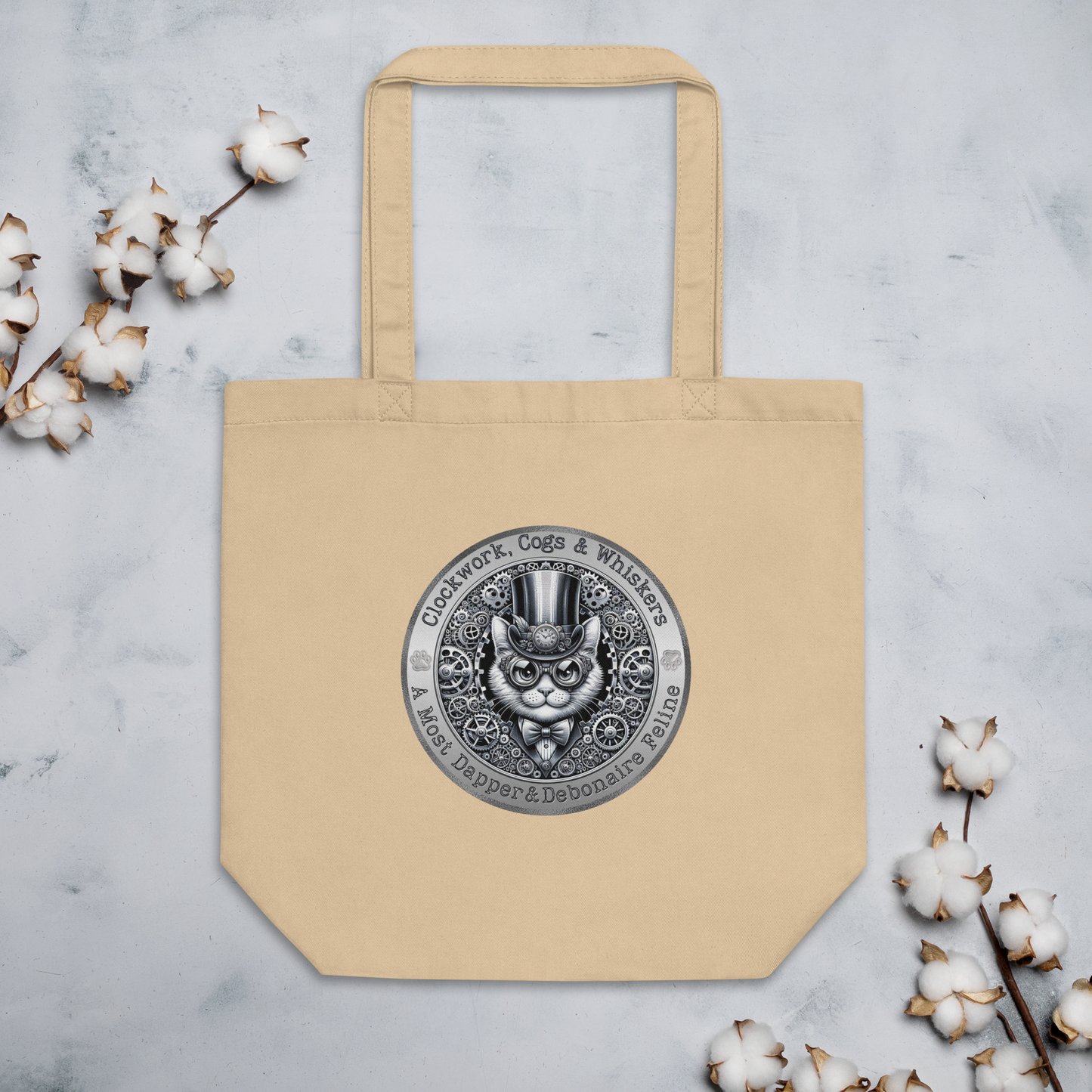 Organic Tote Bag Whiskers Mixed Breed Cat Tote Steampunk Kitty Bag Fantasy Gift Reusable Feline Style Cotton Catful Lovers Unique Victorian