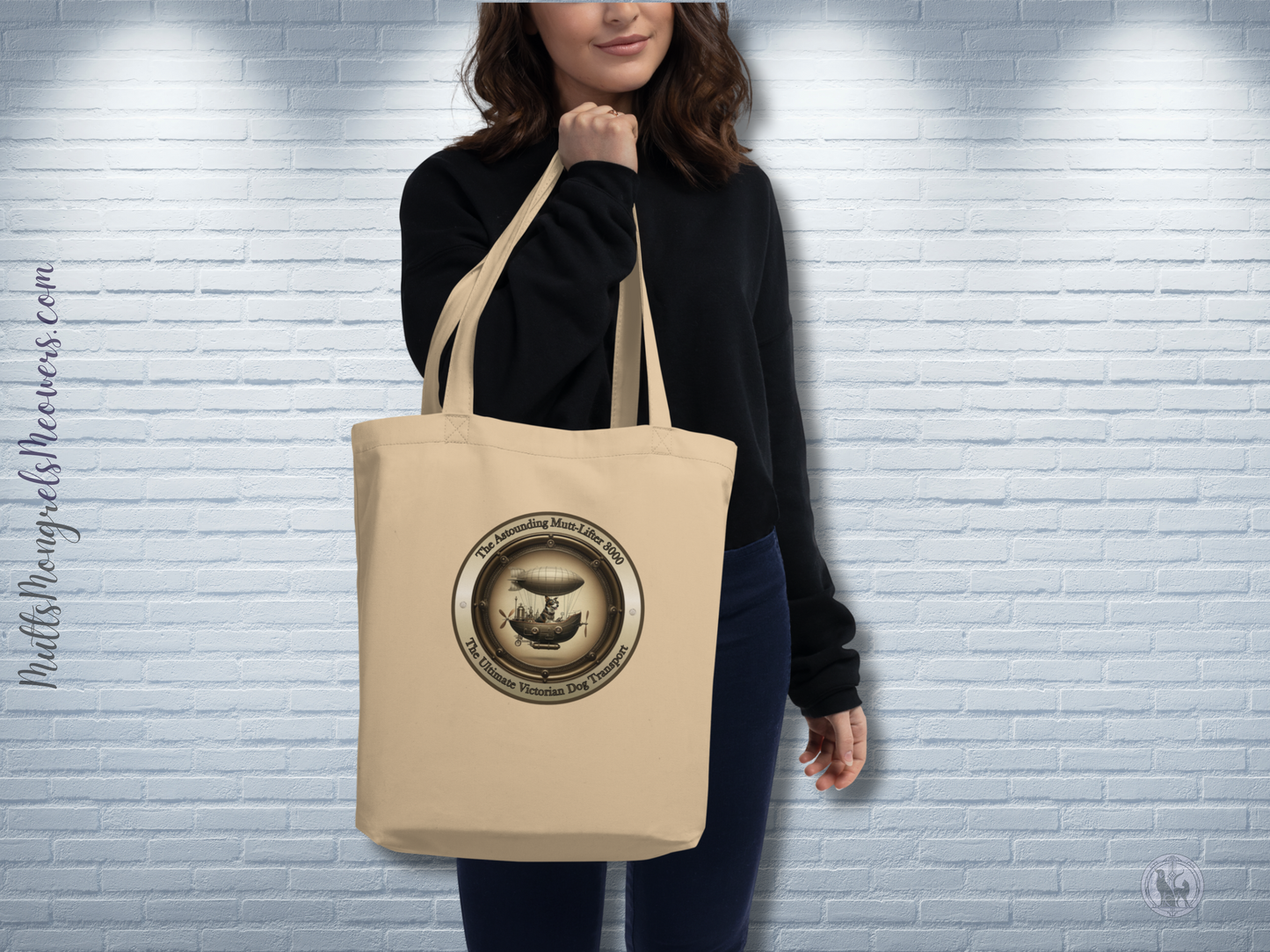 Organic Tote Bag Mixed Breed Rescue Dog Mutt Mongrel Humor Cotton Steampunk Style Victorian Design Cotton Dogful Lovers Unique Dog Mum Dad