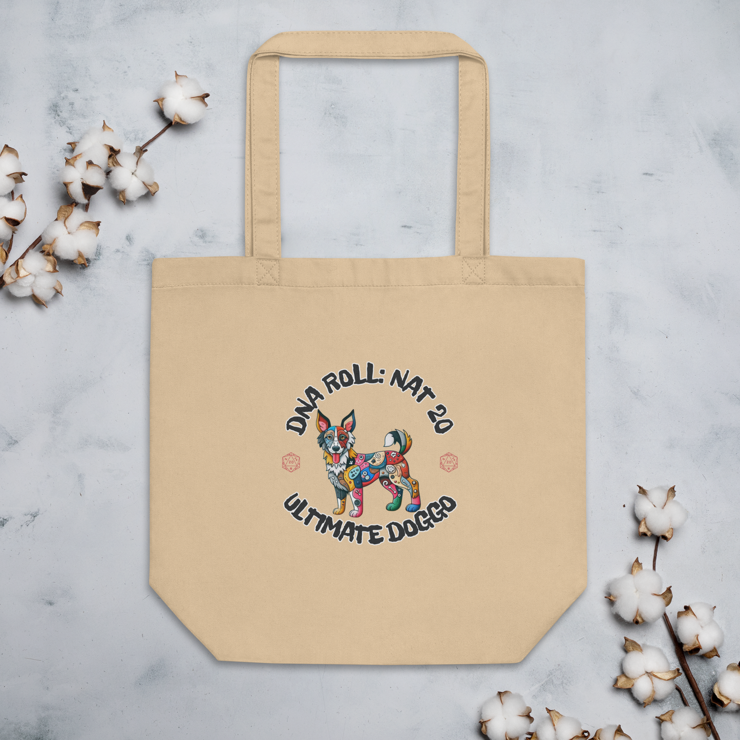 Organic Tote Bag Mixed Breed Rescue Dog Gamer Gift Dogful Mongrel Humor RPG Dice Dog Style Cotton Tote Bag Dog Lovers Mum Dad Funny Roleplay