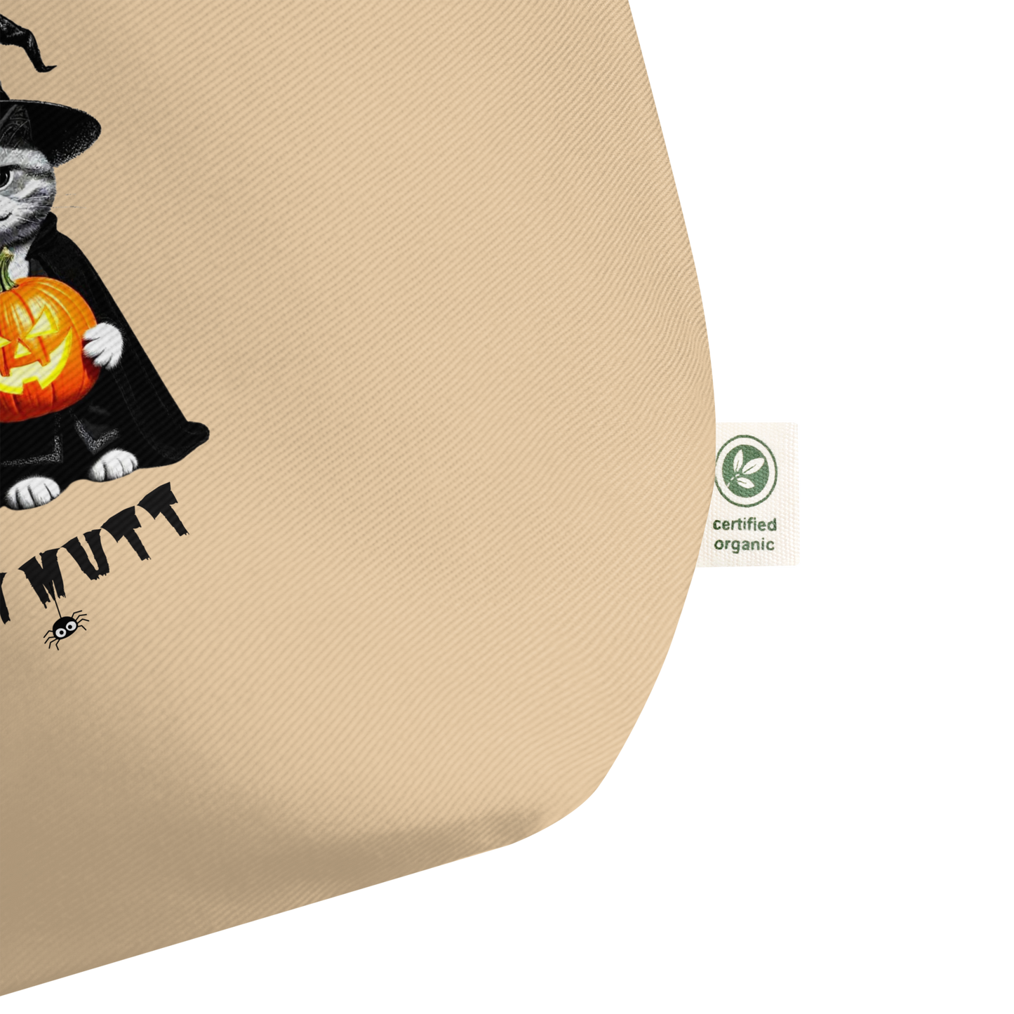 Funny Cat & Dog Halloween Large Organic Tote Bag: Sarcastic Pet Parent Gift
