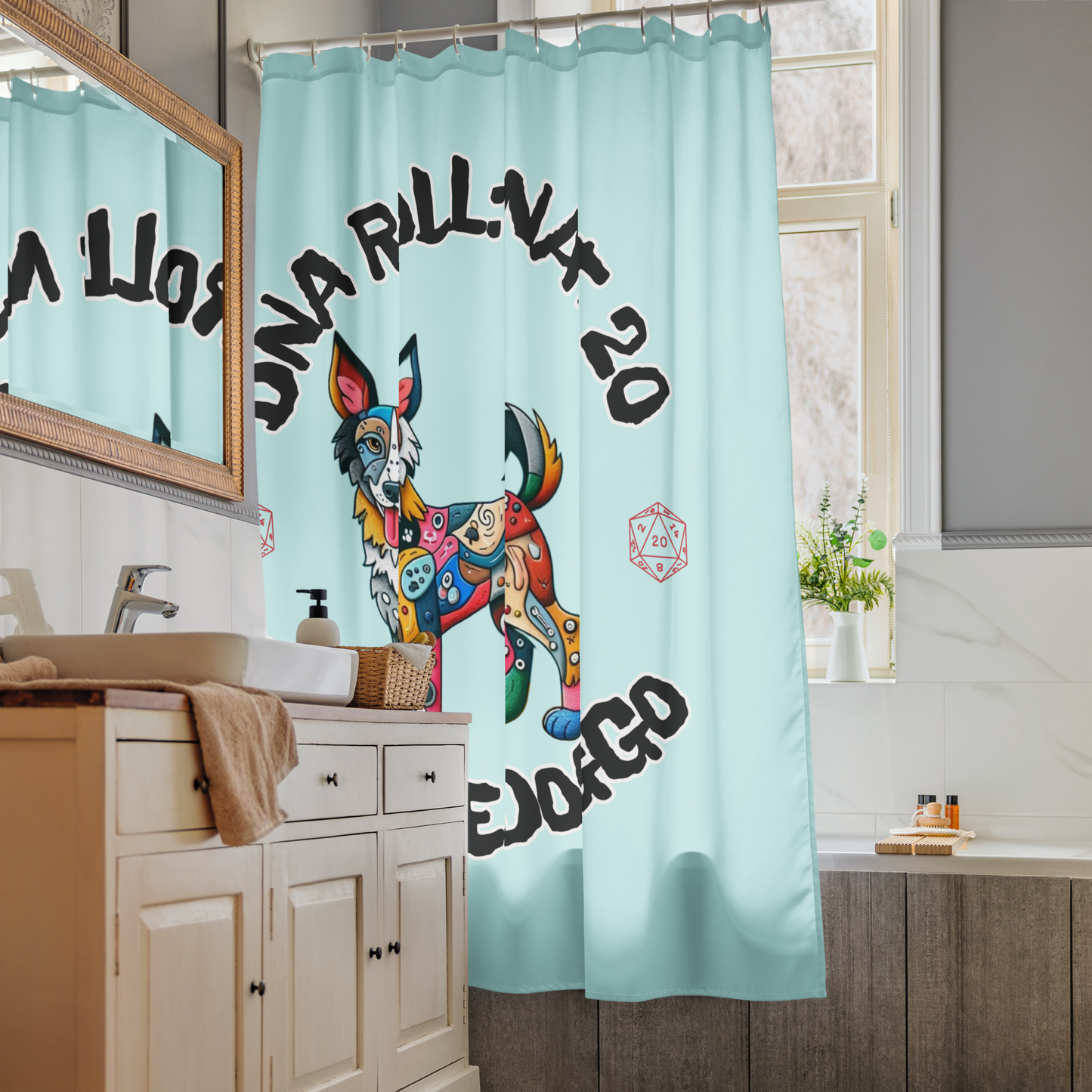 Shower Curtain Pop Art Dog Funny Mutt Gamer Gift for Dog Lovers Geeky Mixed Breed Rescue Dog Parents Canine Bathroom Decor Relaxing Vibe