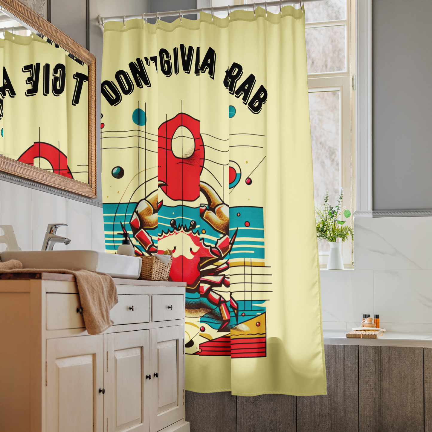 Shower Curtain Crabby Crab Cancer Zodiac Astrology Pop Art Design Crustacean Bathroom Gift Quirky Housewarming Coastal Vibe Summer Fun Star
