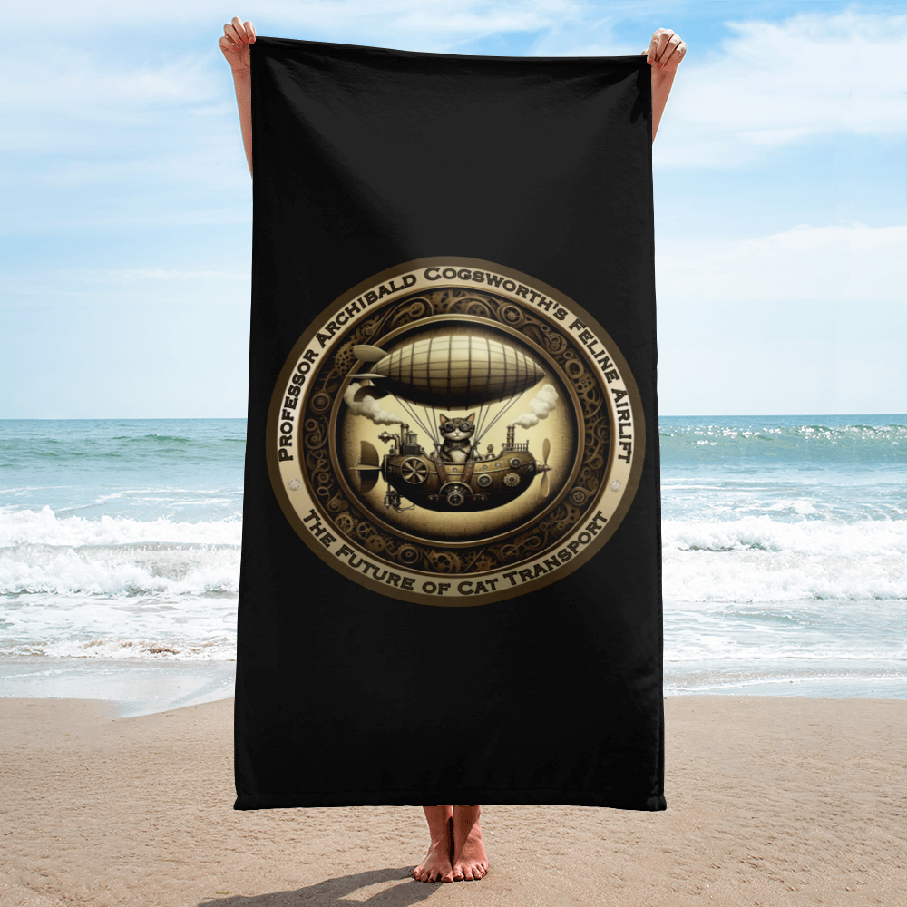 Beach Towel Cat Lovers Funny Steampunk Zeppelin Catful Adoption Gift Retroeful Bath Towel Victorian Rescue Feline Vibeful Bathroom Decor