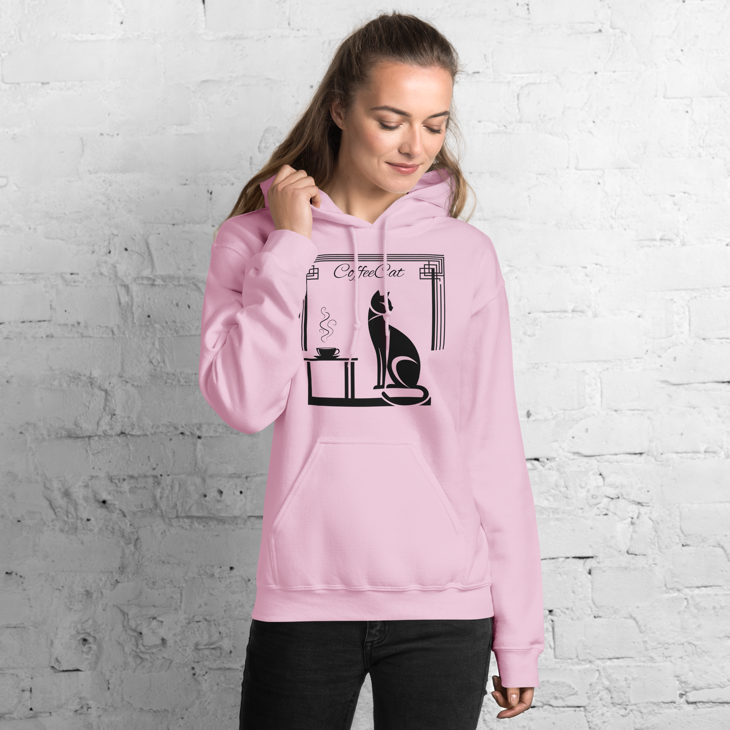 Hoodie Stylish Gildan Art Deco Coffee Cat Parent Gift Catful Unisex Fit Unique Whimsical Feline Kitty Graphic Retro Cat Lover Apparel