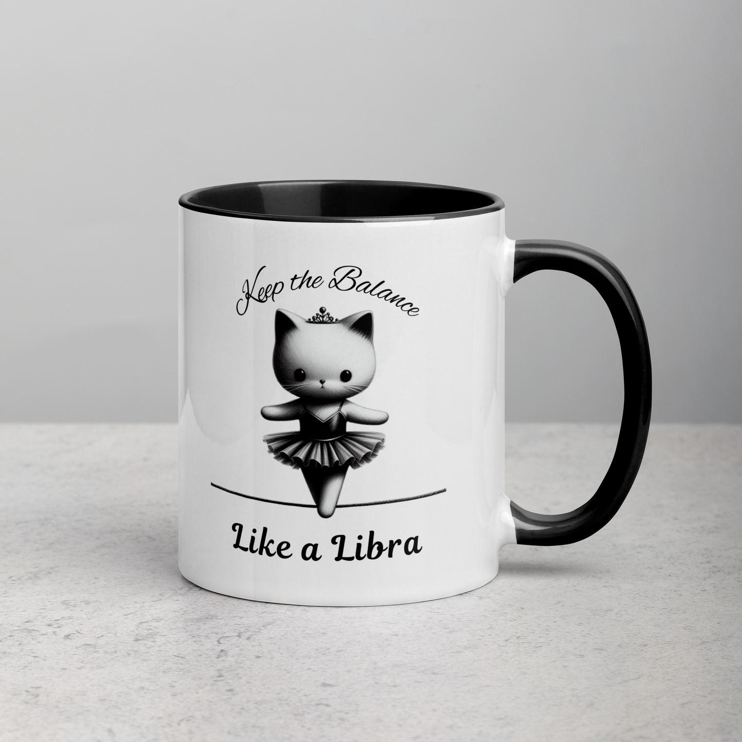 Funny Ballerina Cat Mug with Color Inside - Libra Astrology Gift for Cat Lovers