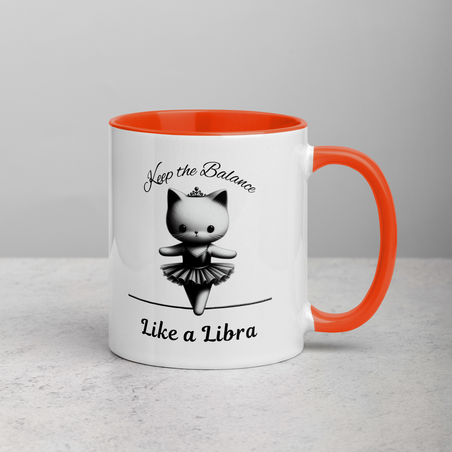 Funny Ballerina Cat Mug with Color Inside - Libra Astrology Gift for Cat Lovers