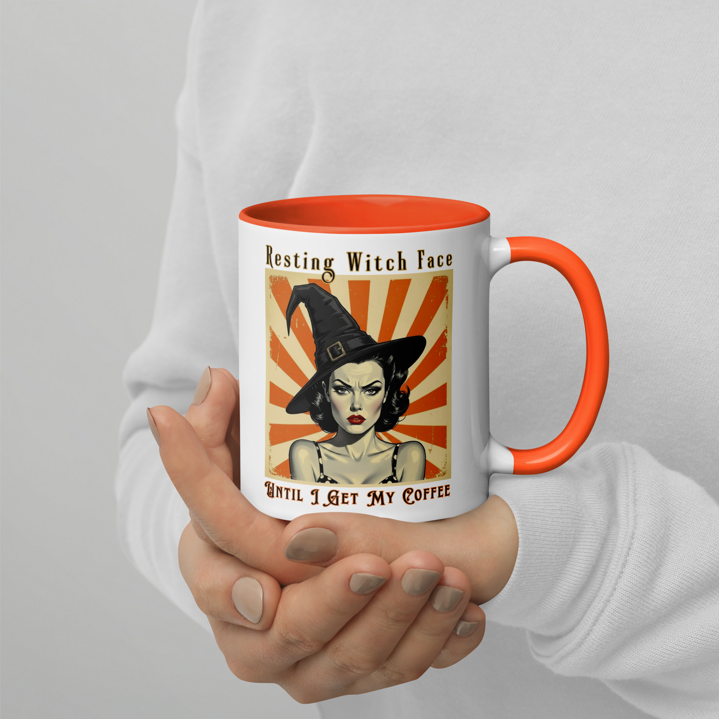 Funny Retro Mug with Color Inside - Halloween Gift for Coffee Loving Women