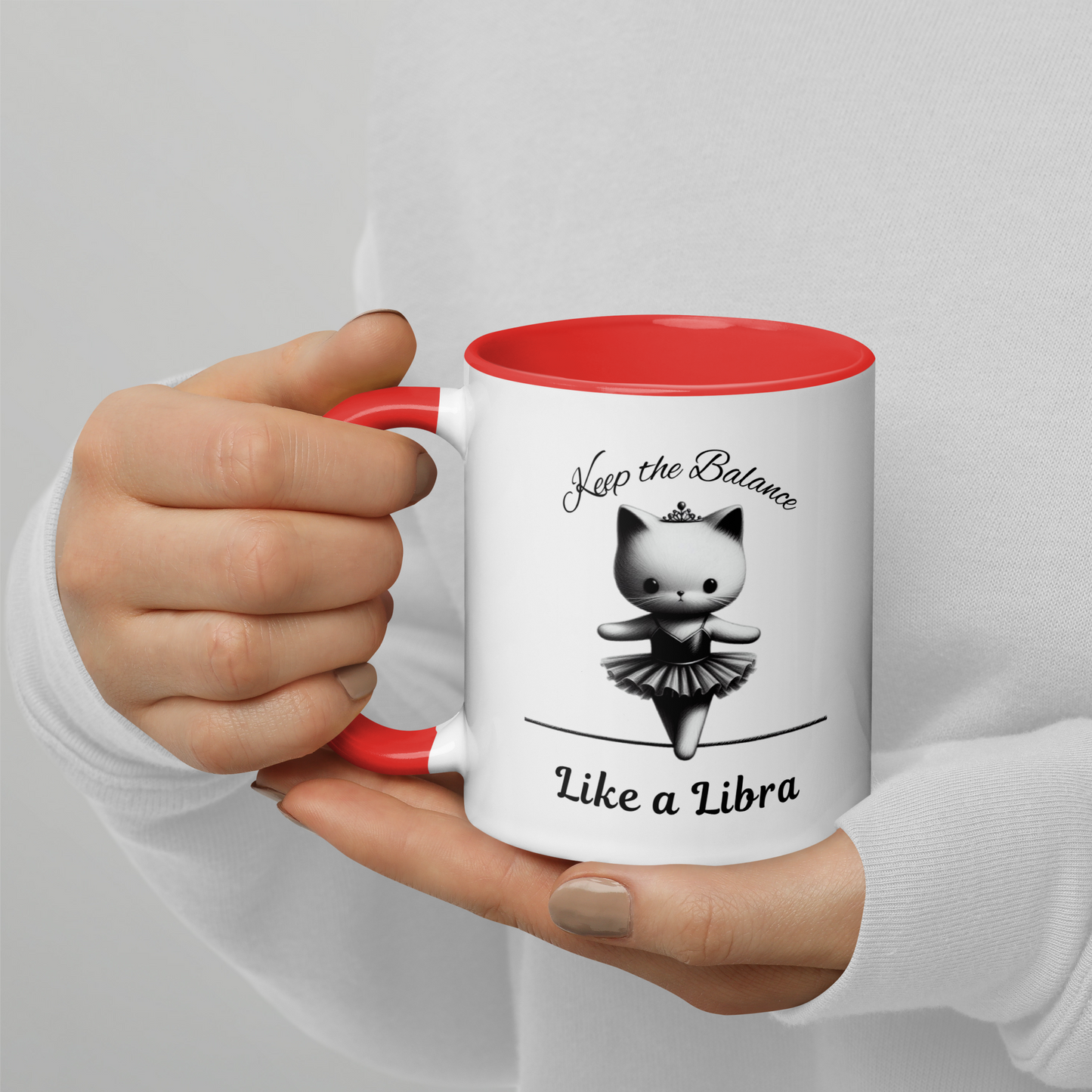 Funny Ballerina Cat Mug with Color Inside - Libra Astrology Gift for Cat Lovers