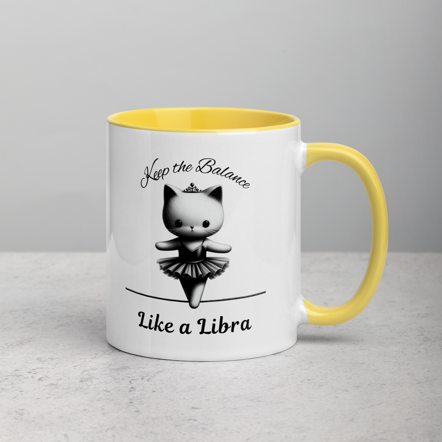 Funny Ballerina Cat Mug with Color Inside - Libra Astrology Gift for Cat Lovers