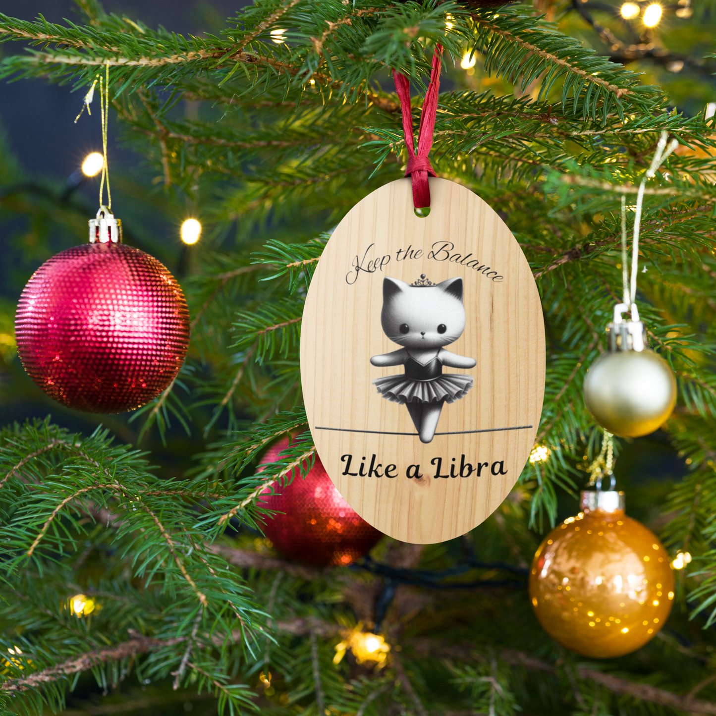 Funny Ballerina Cat Wooden Ornament with Magnet - Libra Astrology Gift for Cat Moms