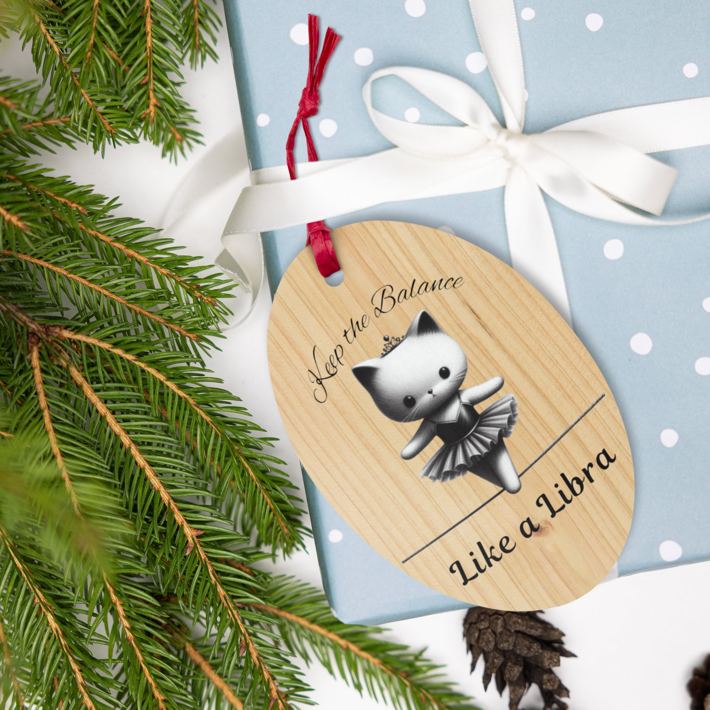 Funny Ballerina Cat Wooden Ornament with Magnet - Libra Astrology Gift for Cat Moms