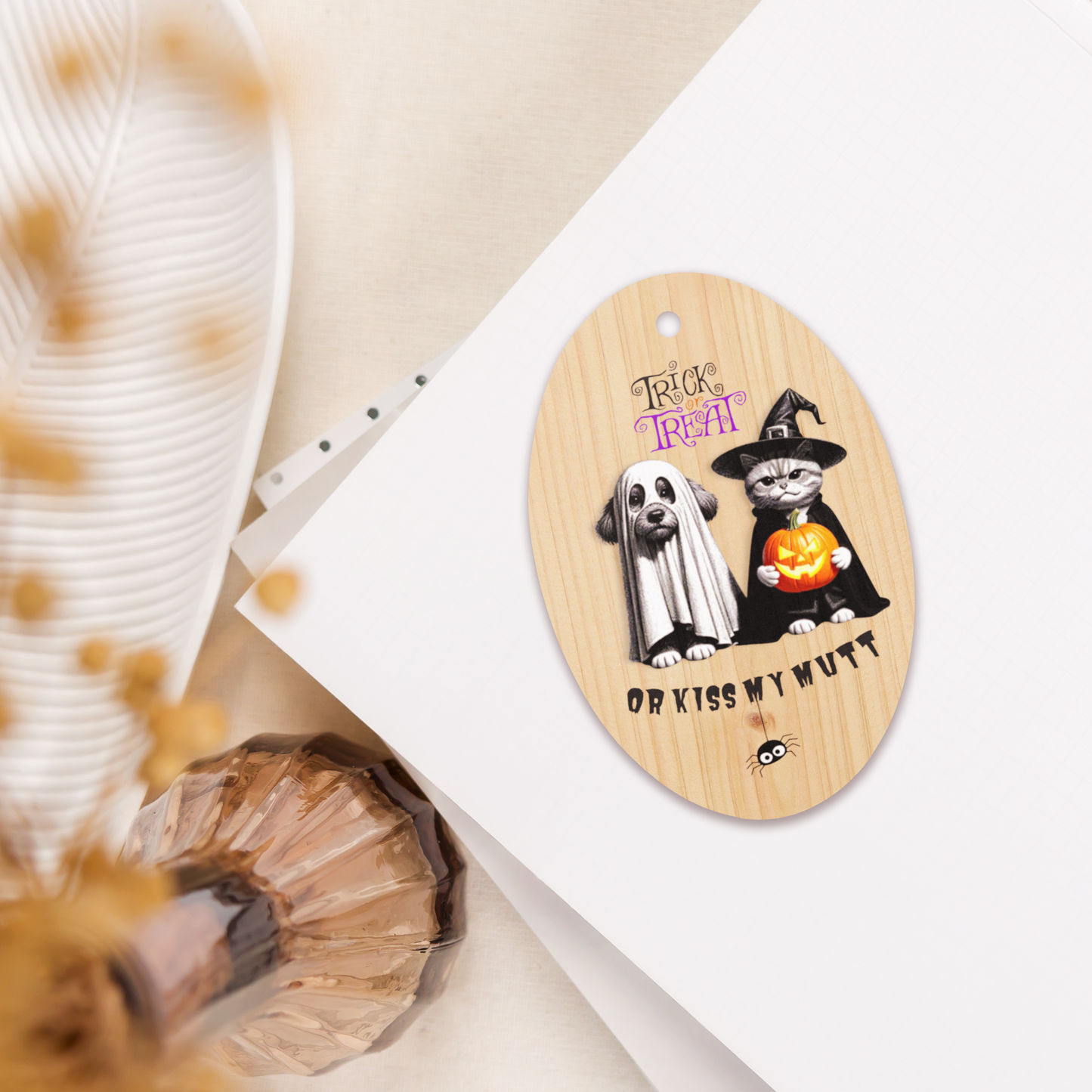 Funny Cat and Dog Ornament with Magnet - Sarcastic Halloween Gift for Pet Parents