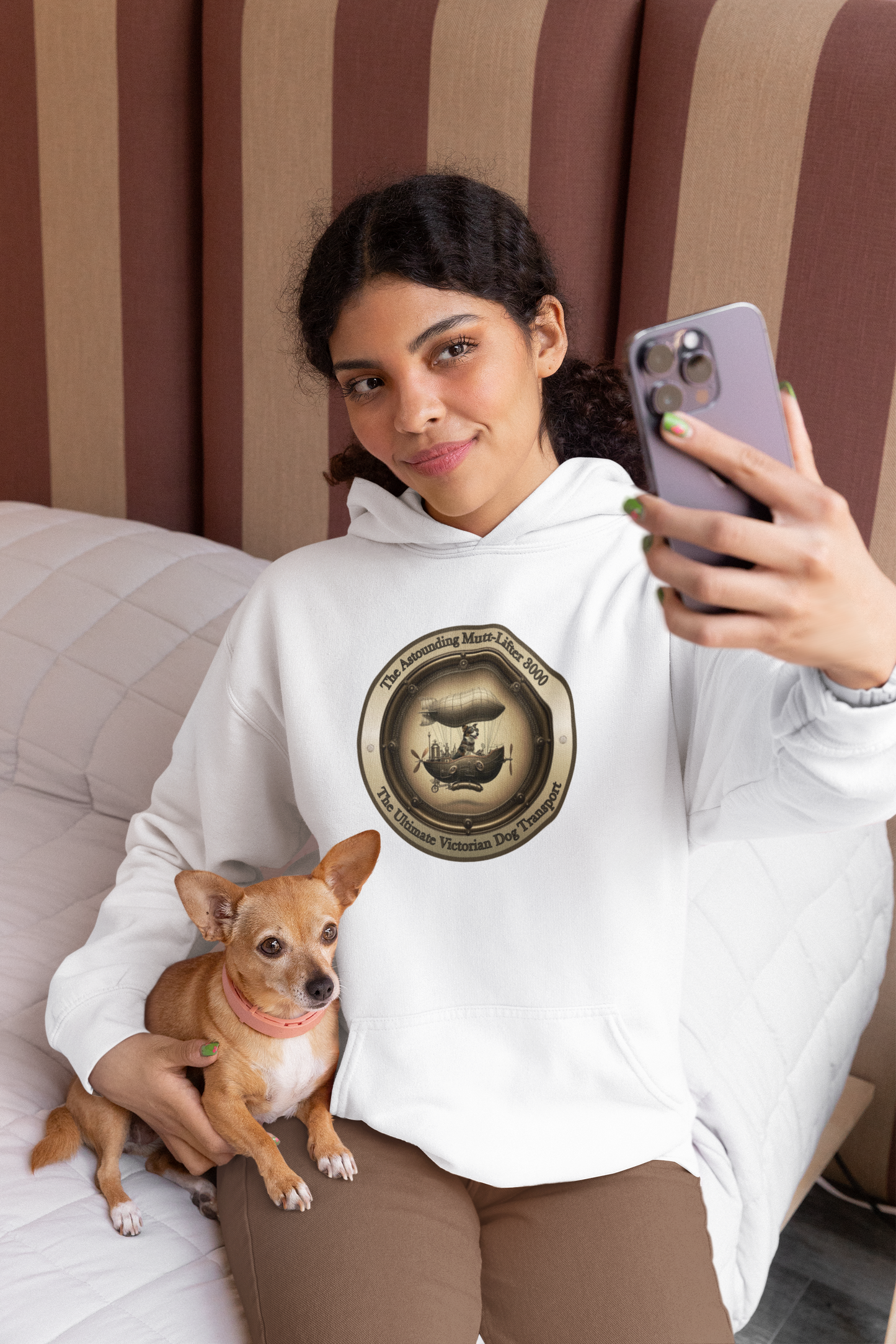 Champion Hoodie Mixed Breed Rescue Dog Mongrel Dogful Steampunk Victorian Gift Mutt Pride Unique Art Pet Lover Warm Apparel Dog Mom Dad
