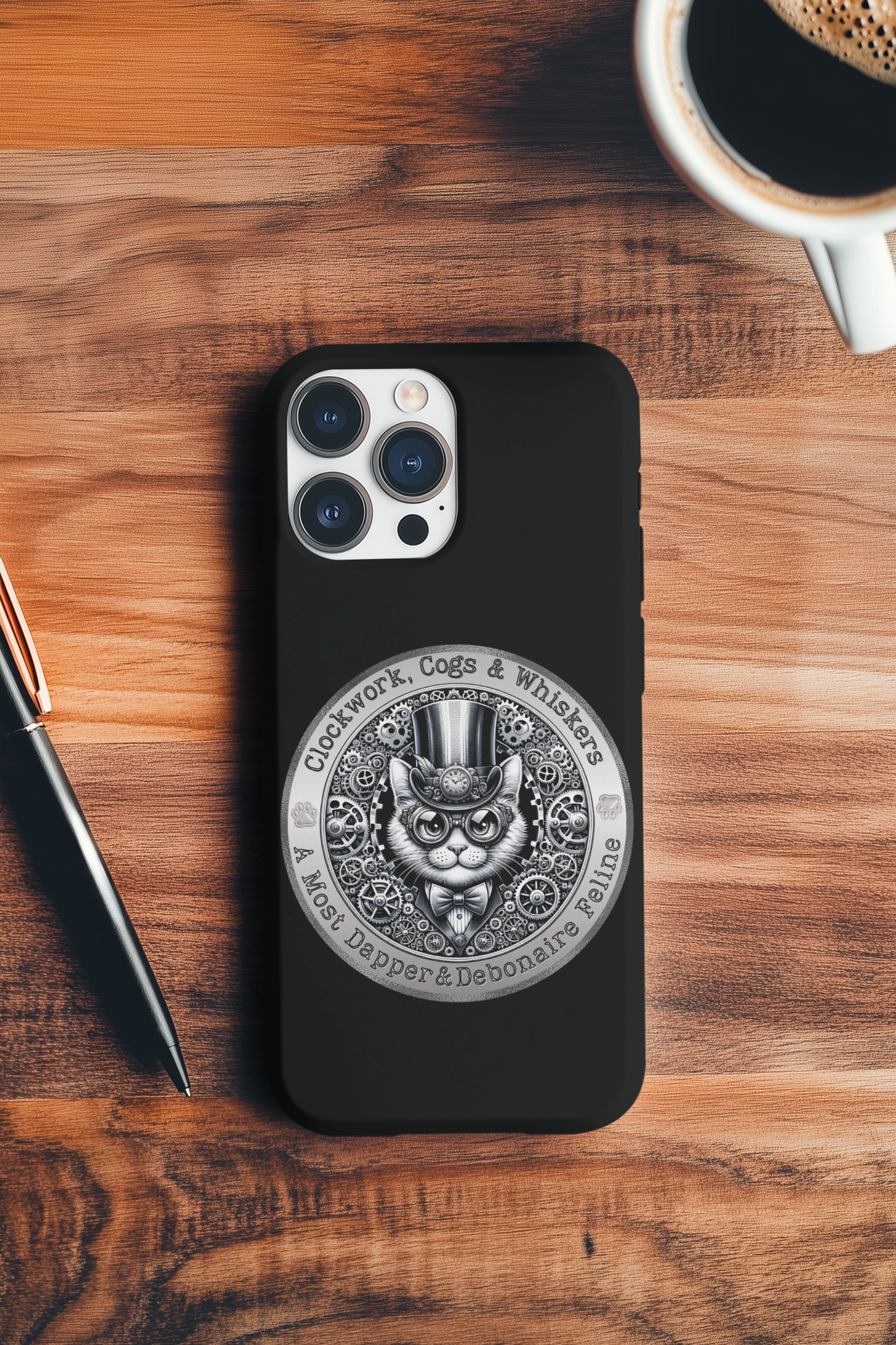 Clockwork & Whiskers – Steampunk Cat Phone Case