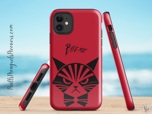 Phone Case Bite Me Cat Art Deco Funny iPhone Tough Case Sarcastic Gift Whimsical Feline Catful Kitty Humor Accessory for Cat Parents