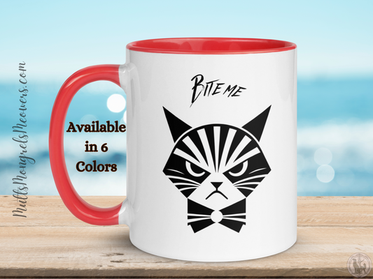 Mug Funny Bite Me Mug Art Deco Sarcastic Gift Unique Cat Theme Sassy Coffee Whimsical Feline Catful Kitty Humor Tea Gift for Cat Parents