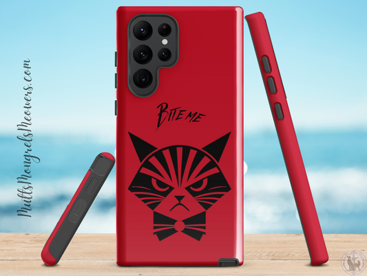 Phone Case Bite Me Cat Art Deco Funny Samsung Tough Case Sarcastic Gift Whimsical Feline Catful Kitty Humor Accessory for Cat Parents