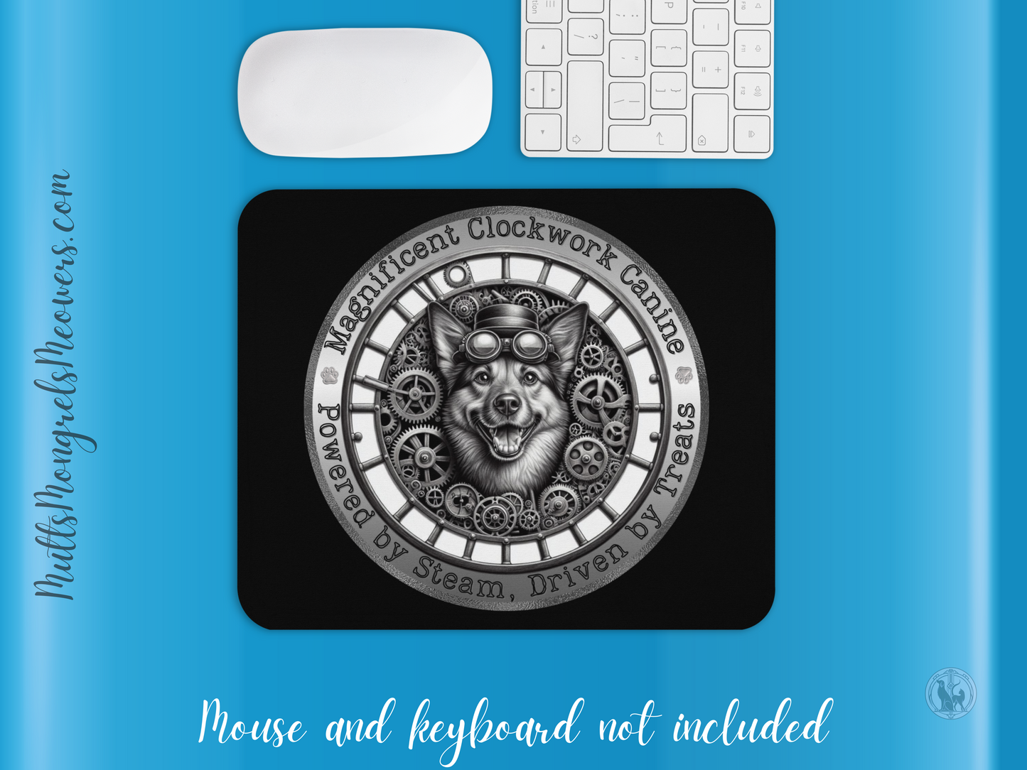 Mouse Pad Steampunk Dog Funny Mutt Gift for Dog Lovers Quirky Victorian Laptop Accessory Mixed Breed Rescue Dog Parents PC Mongrel Computer
