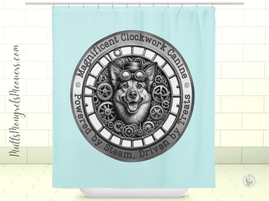Shower Curtain Steampunk Dog Victorian Bathroom Gift Unique Art Quirky Pet Lover Decor Housewarming for Dog Parents Mongrel Rescue Dog Mutt