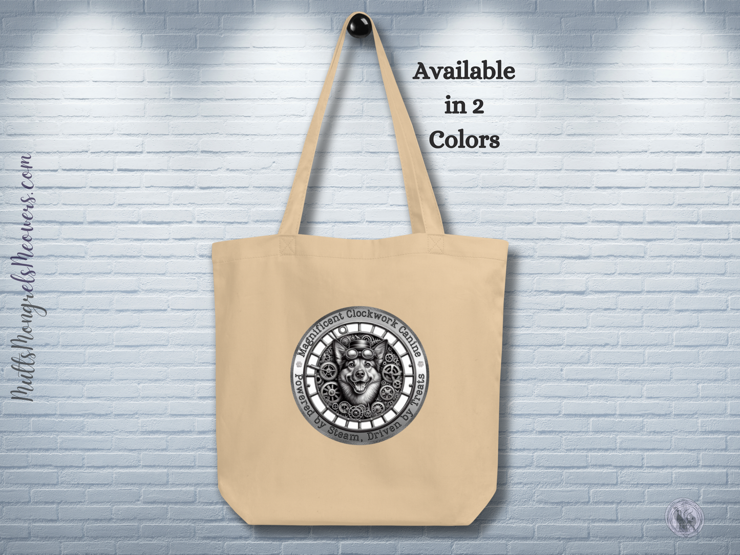 Organic Tote Bag Mixed Breed Rescue Dog Mongrel Steampunk Victorian Humor Mechanical Dogful Cotton Tote Bag Dog Lovers Mum Dad Clockwork