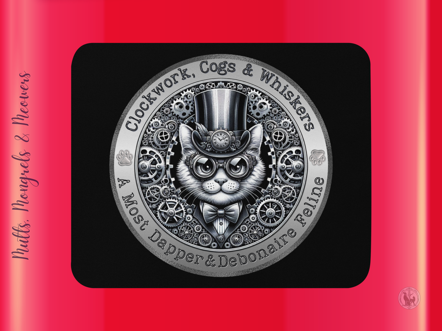 Mouse Pad Steampunk Cat Funny Kitty Gift for Cat Lovers Quirky Victorian Laptop Accessory Mixed Breed Rescue Feline PC Mat for Cat Parents