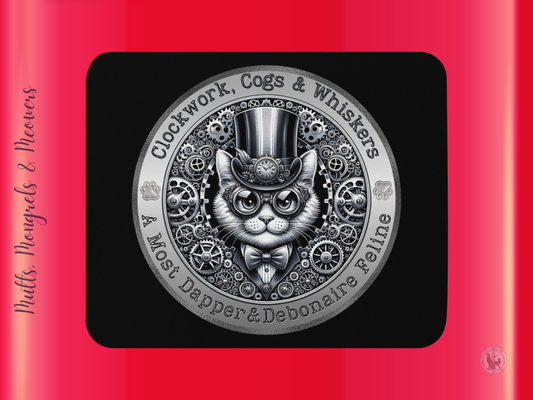 Mouse Pad Steampunk Cat Funny Kitty Gift for Cat Lovers Quirky Victorian Laptop Accessory Mixed Breed Rescue Feline PC Mat for Cat Parents