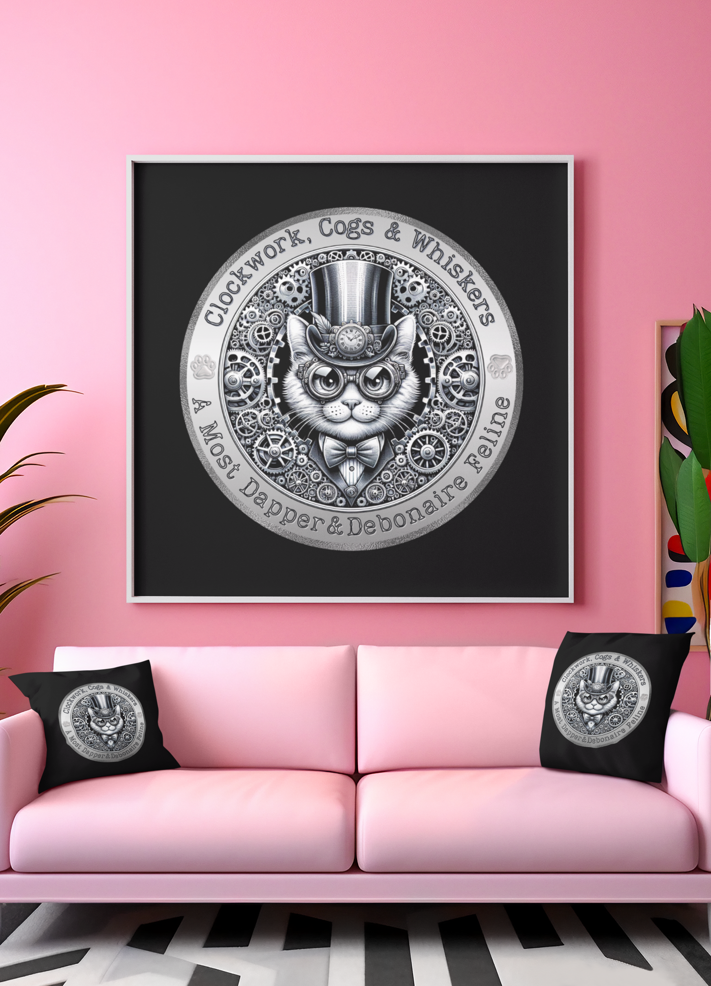 Pillow Throw Clockwork Whiskers Design For Cat Lovers Steampunk Feline Pillow Unique Decor Cat Lover Cushion Victorian Kitty Art Rescue Cat