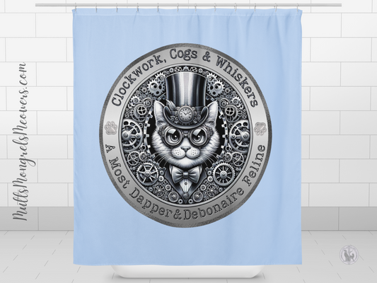 Shower Curtain Steampunk Cat Victorian Style Bathroom Gift Quirky Kitty Design Retro Feline Decor Housewarming Statement Piece Cat Mom Dad