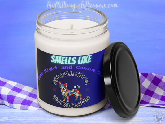 Candle Scented Soy Candle Game Night Mixed Breed Dog Lover Gift Geeky RPG Rescue Dogful Canine Chaos Funny Home Decor Aroma for Dog Parents