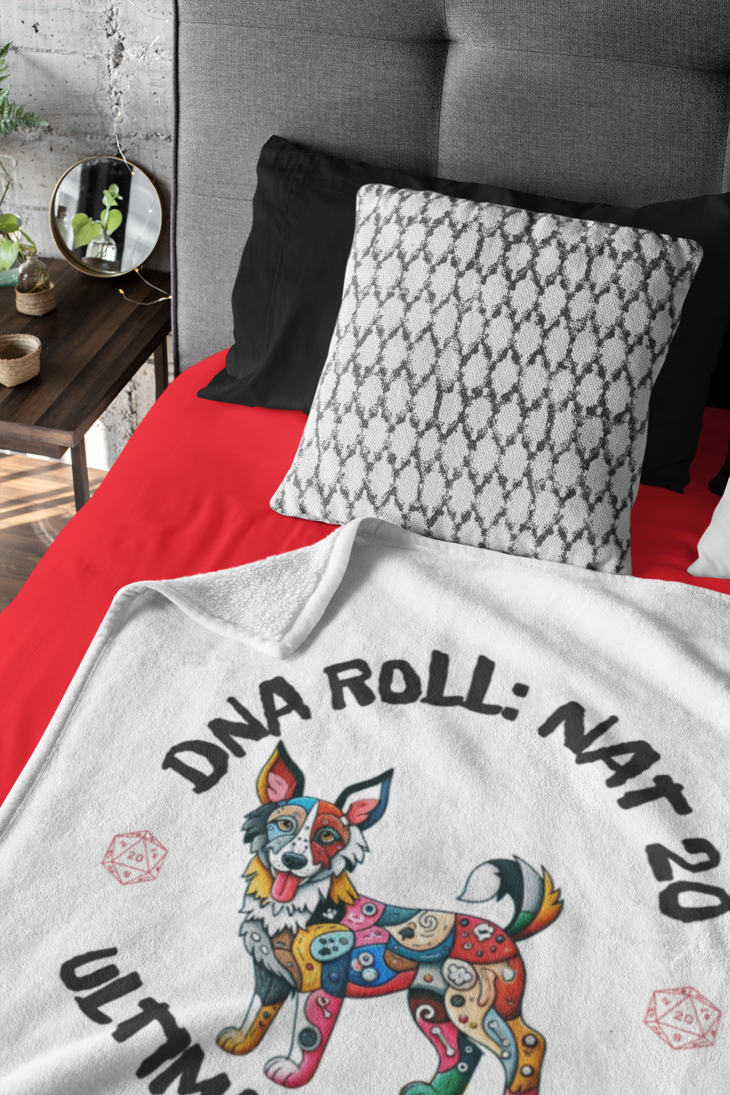 Throw Blanket Dogful Mixed Breed Dog Mom Gamer RPG Retro Rescue Dog Cozy Blanket Gift for Dog Lover
