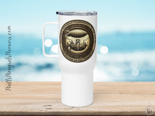 Travel Mug Steampunk Cat Tumbler Rescue Cat Gift Funny Kitty Lover Mug Quirky Catful Drinkware Victorian Zeppelin Tea Mug for Cat Parents
