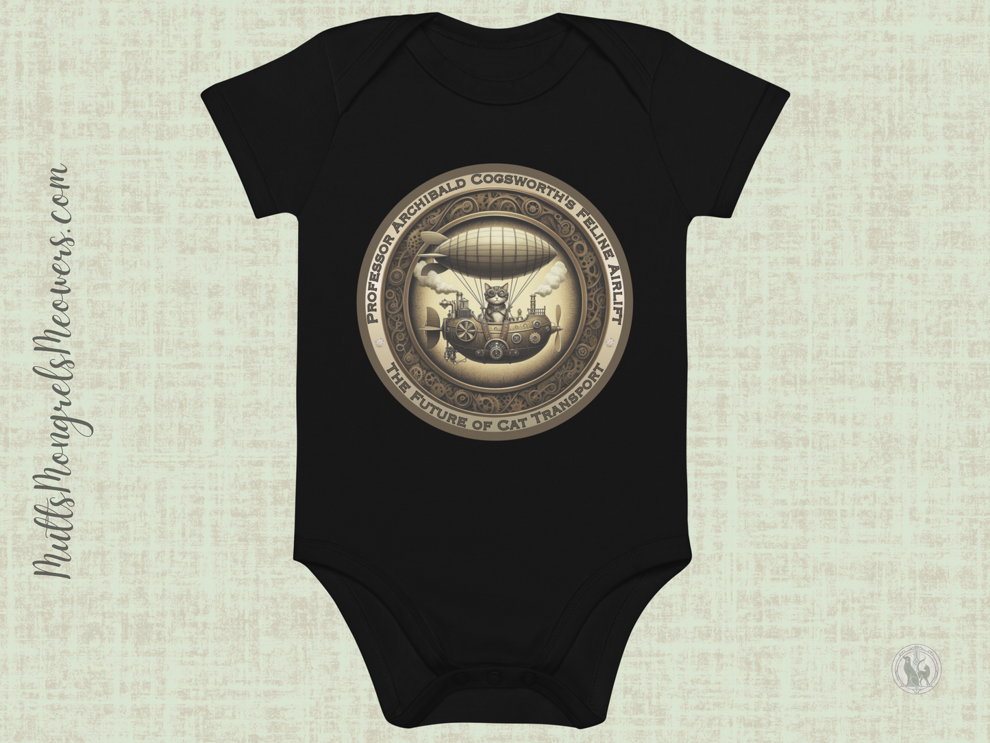 Organic Cotton Baby Bodysuit Steampunk Cat Victorian Baby Shower Gift Unique Feline Infant Outfit Quirky Pet Lover Babywear Rescue Cat