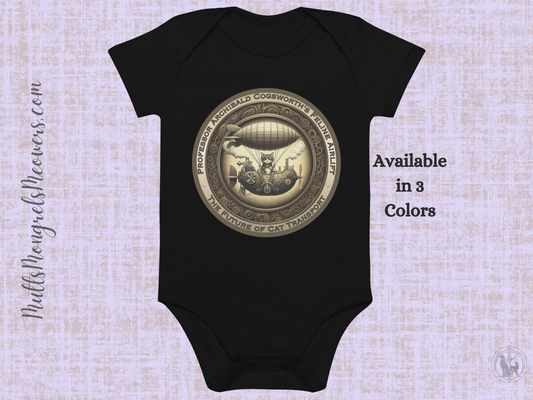 Organic Cotton Baby Bodysuit Steampunk Cat Victorian Baby Shower Gift Unique Feline Infant Outfit Quirky Pet Lover Babywear Rescue Cat
