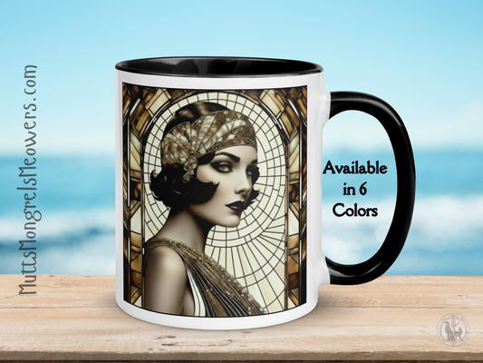 Art Deco Flapper Mug with Color Inside: Elegant Roaring Twenties Gift