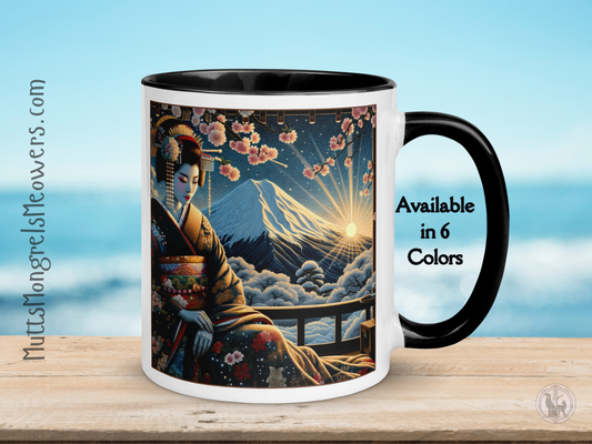 Geisha Mug with Color Inside: Japanes Cherryblossom Lady Gift
